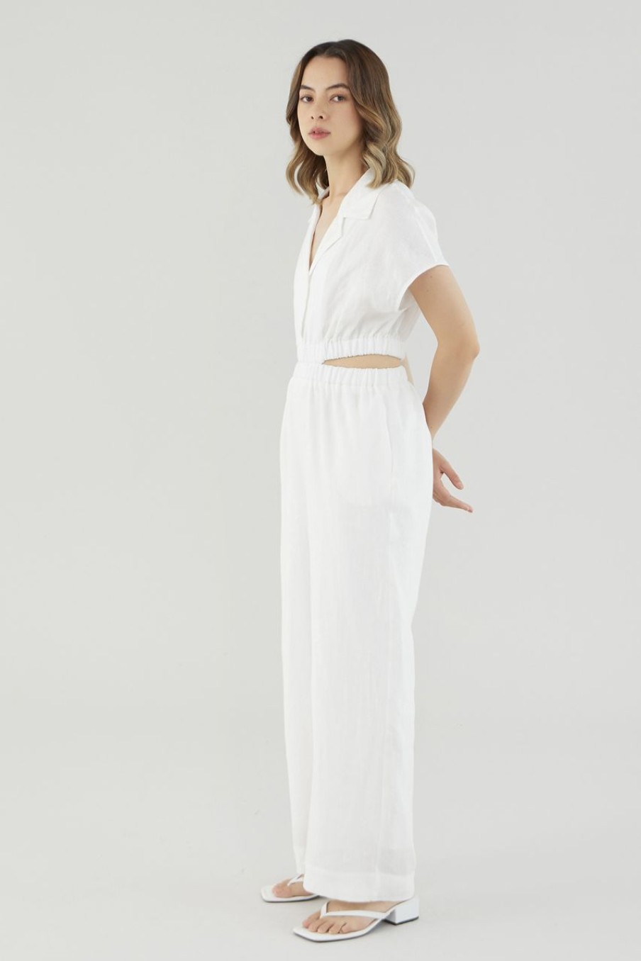 Women The Editor's Market Jumpsuits | Cataleya Linen Cut-Out Jumpsuit White