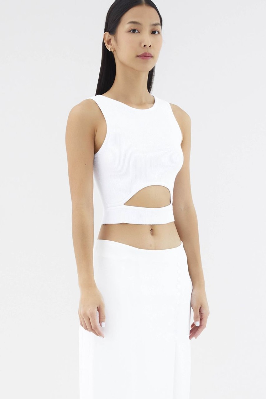 Women The Editor's Market Tops | Felisca Cut-Out Crop Tank Optic White