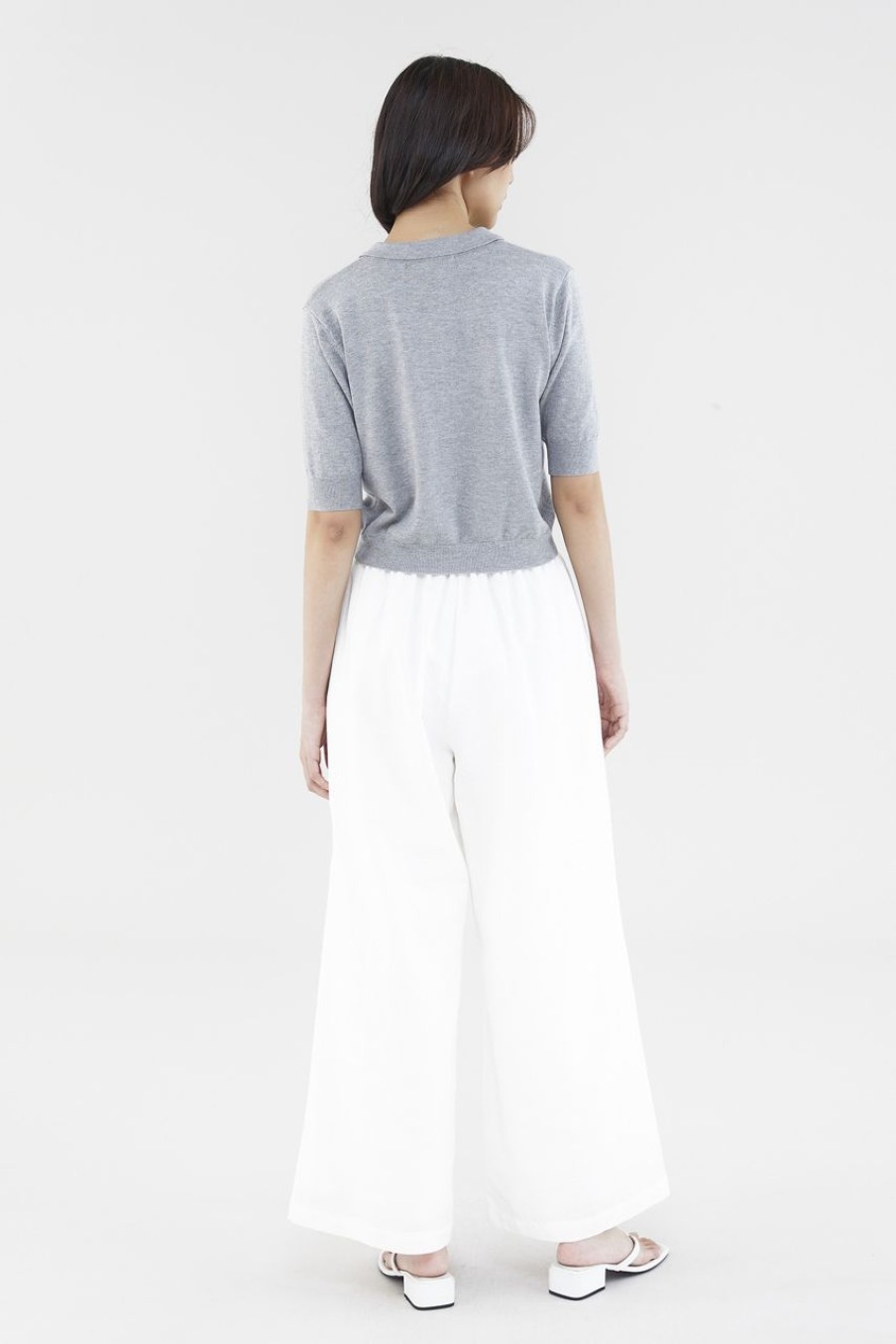 Women The Editor's Market Tops | Elsee Knit Polo Tee Heather Grey