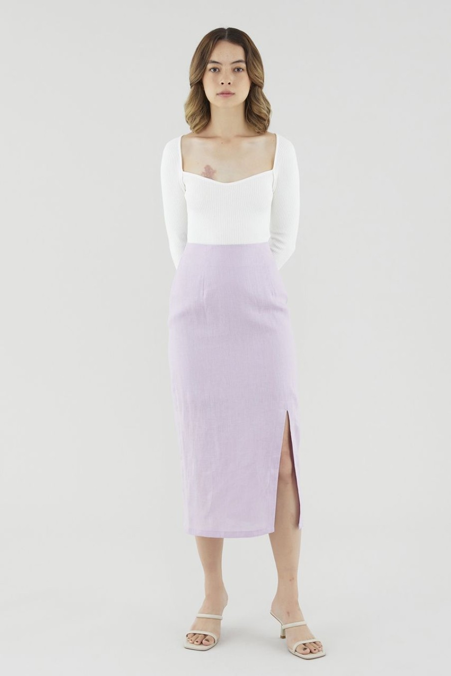 Women The Editor's Market Skirts | Elisia Linen Slip Skirt Lilac