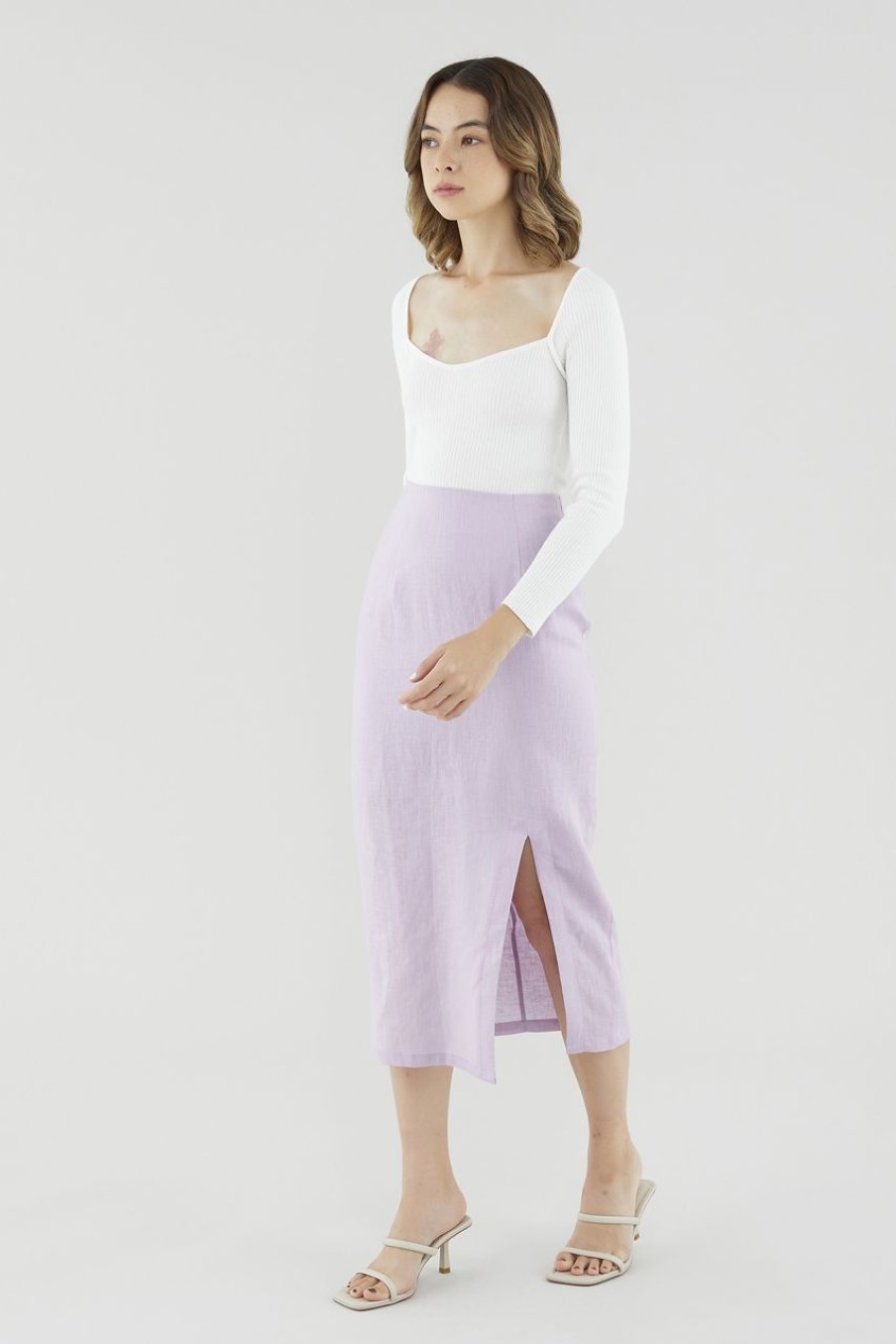 Women The Editor's Market Skirts | Elisia Linen Slip Skirt Lilac