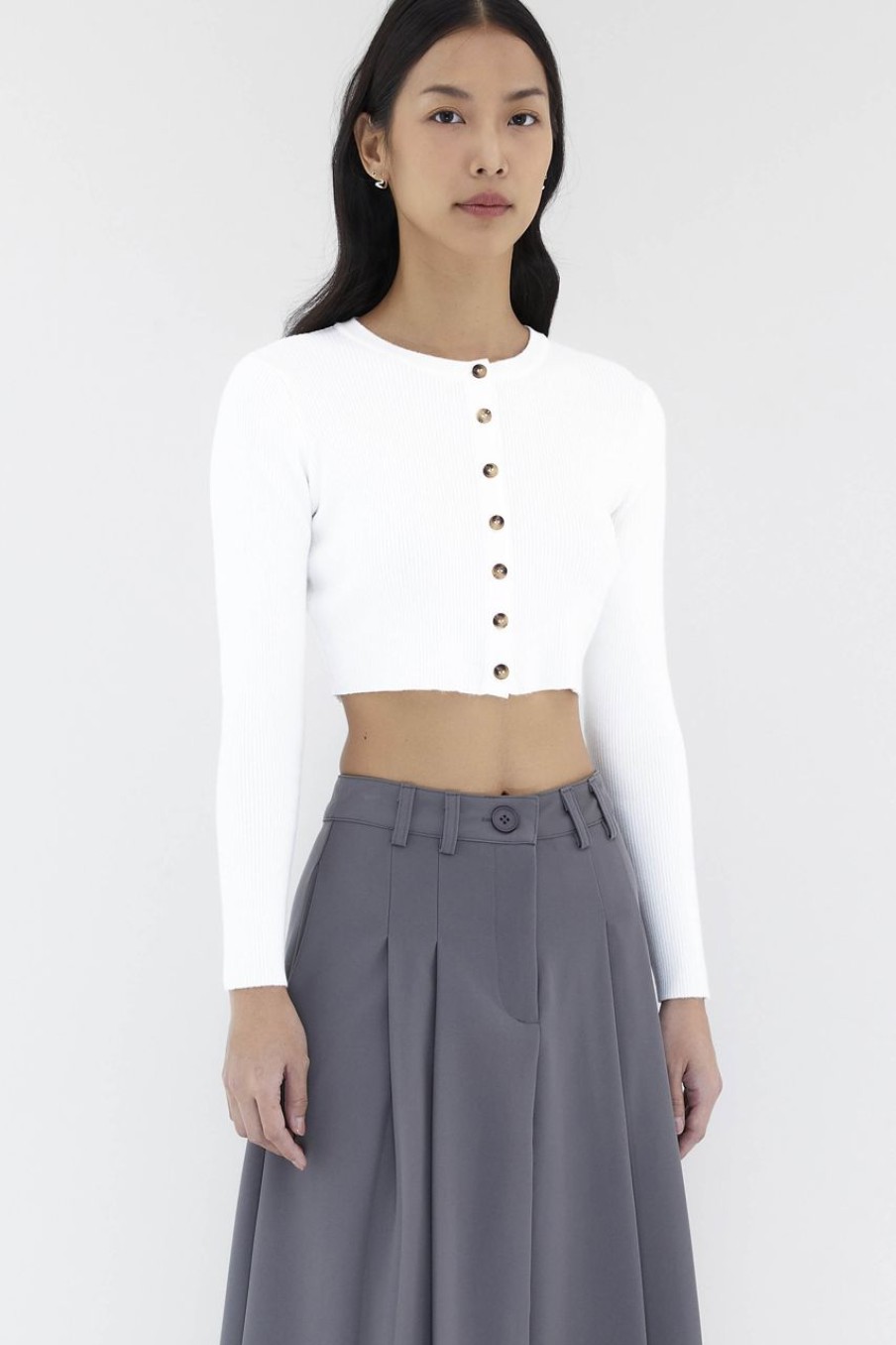 Women The Editor's Market Tops | Daena Button-Down Knit Top White