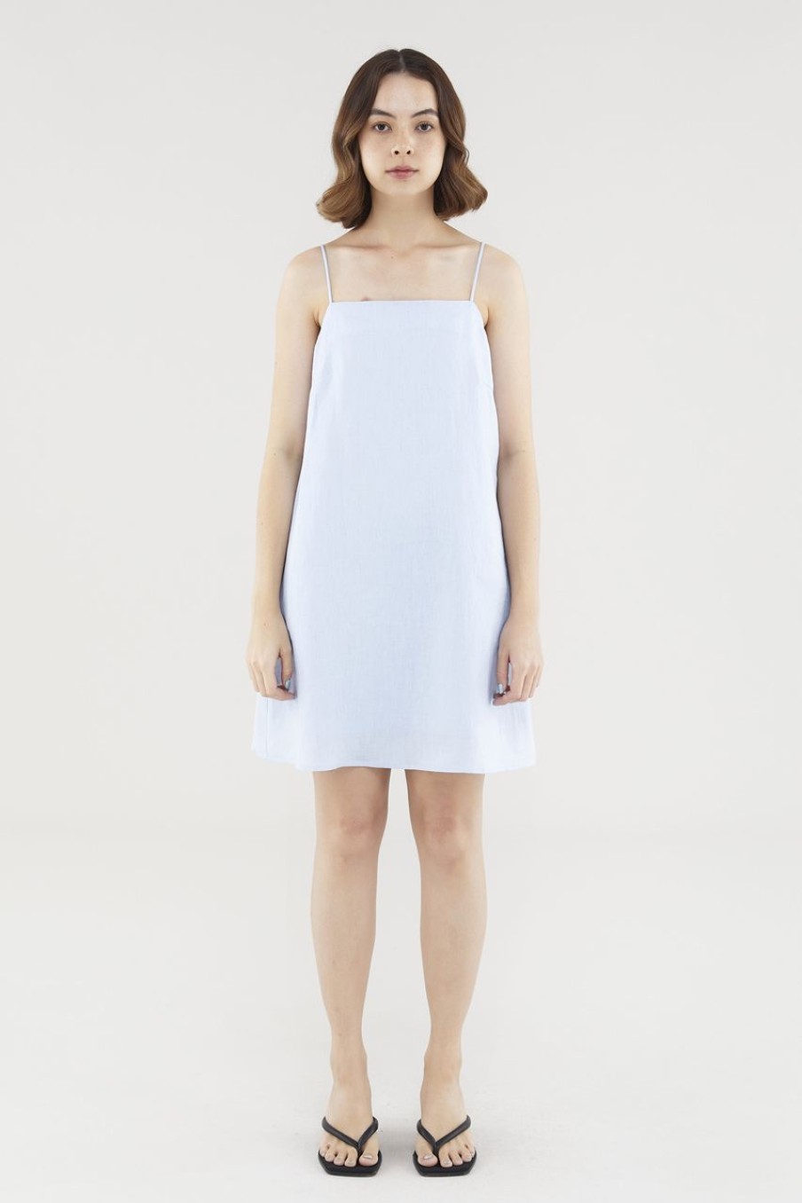 Women The Editor's Market Dresses | Aurova Linen Back-Tie Dress Dusty Blue