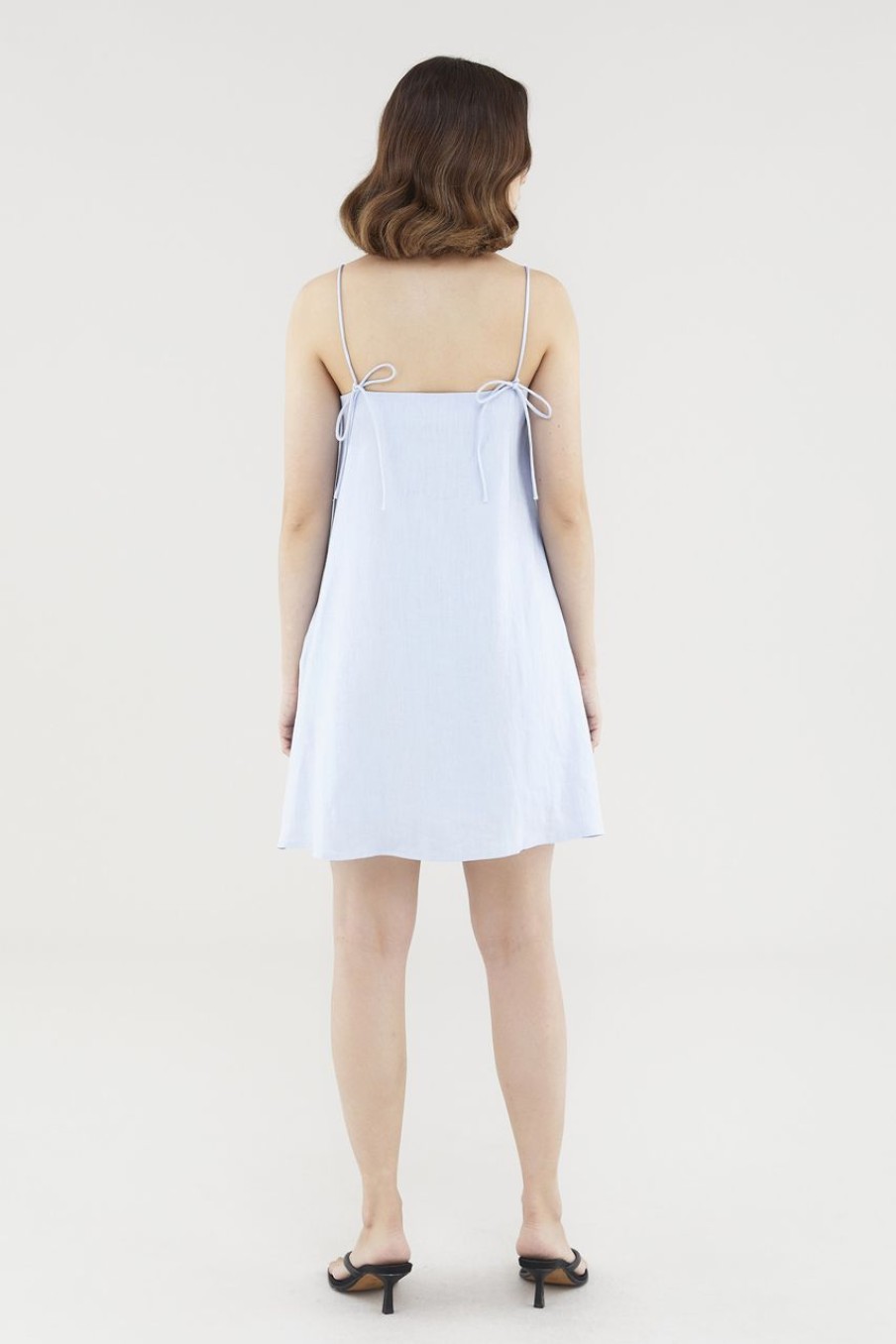 Women The Editor's Market Dresses | Aurova Linen Back-Tie Dress Dusty Blue