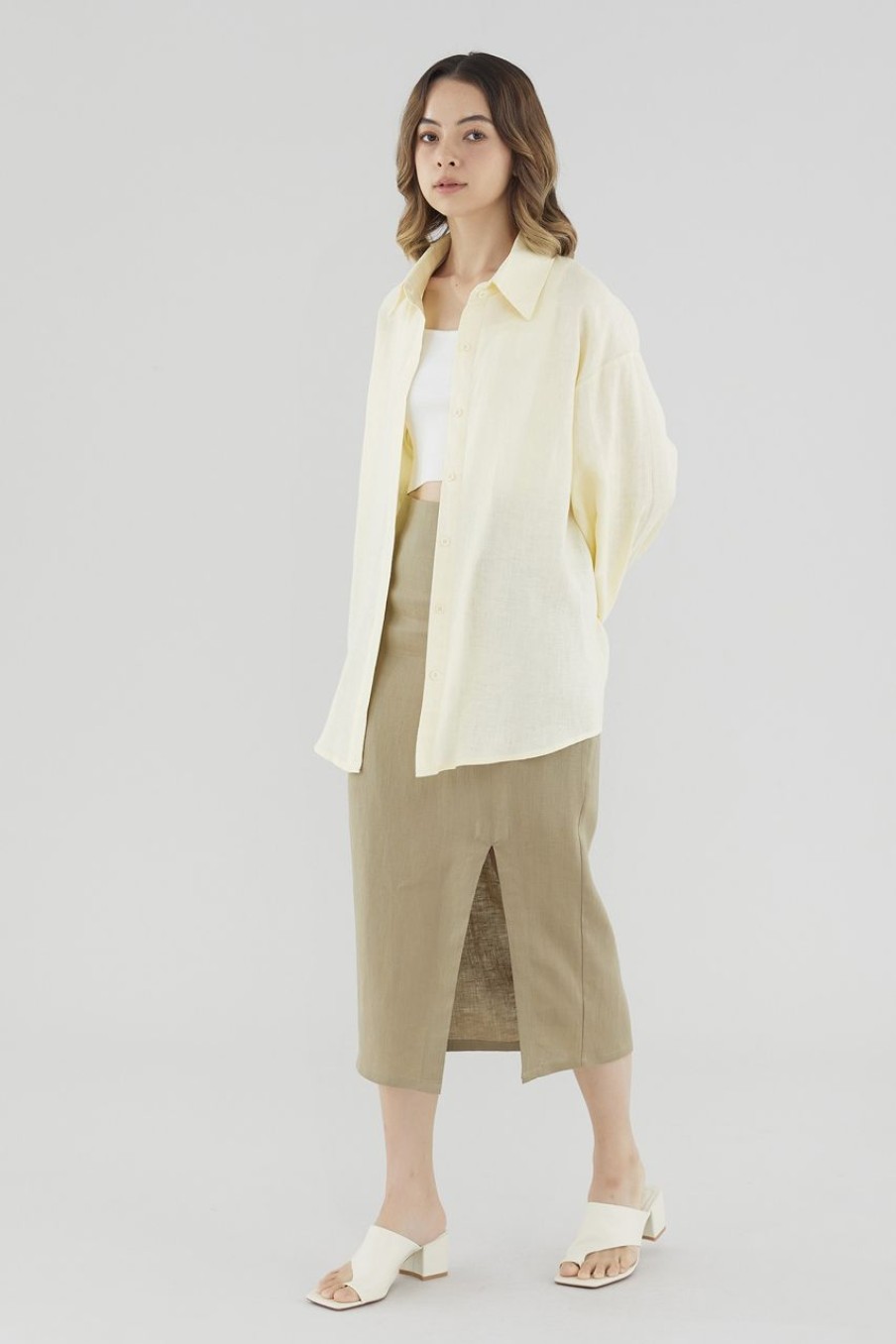 Women The Editor's Market Skirts | Elisia Linen Slip Skirt Khaki