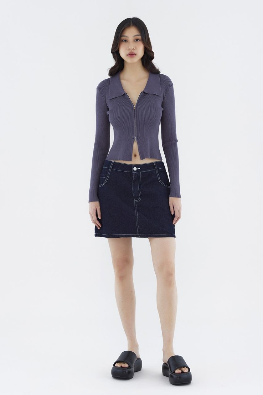 Women The Editor's Market Tops | Venanda Two-Way Zip Knit Top Charcoal