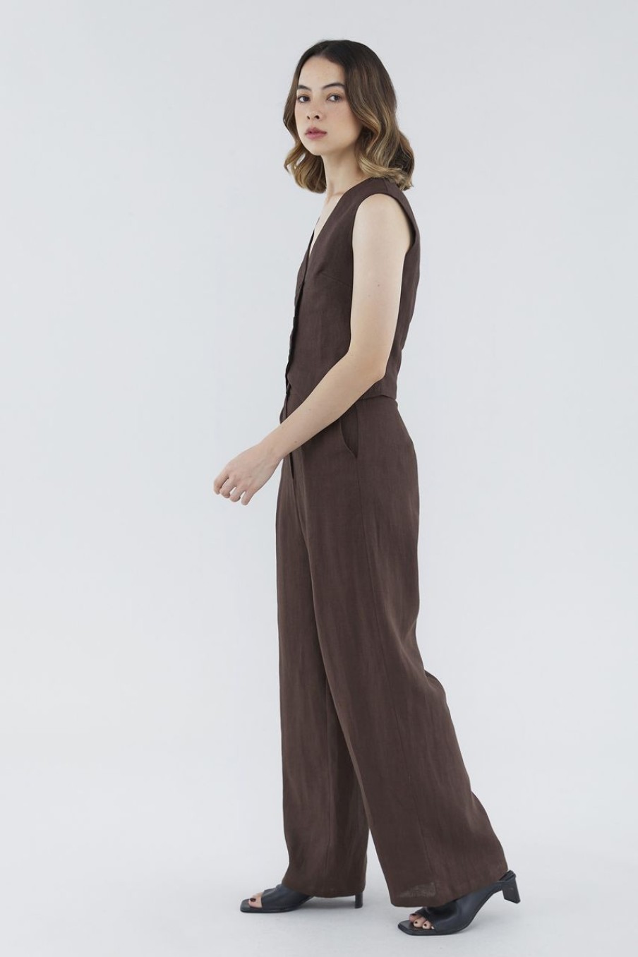 Women The Editor's Market Pants | Mildred Linen Wide-Leg Pants Coffee