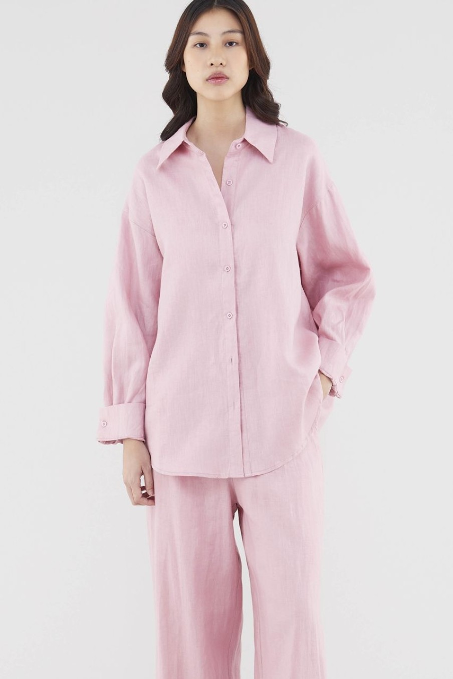 Women The Editor's Market Tops | Malitta Linen Oversized Shirt Carnation