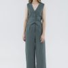 Women The Editor's Market Pants | Mildred Linen Wide-Leg Pants Ash Green