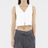 Women The Editor's Market Tops | Evada Linen Button Down Top White