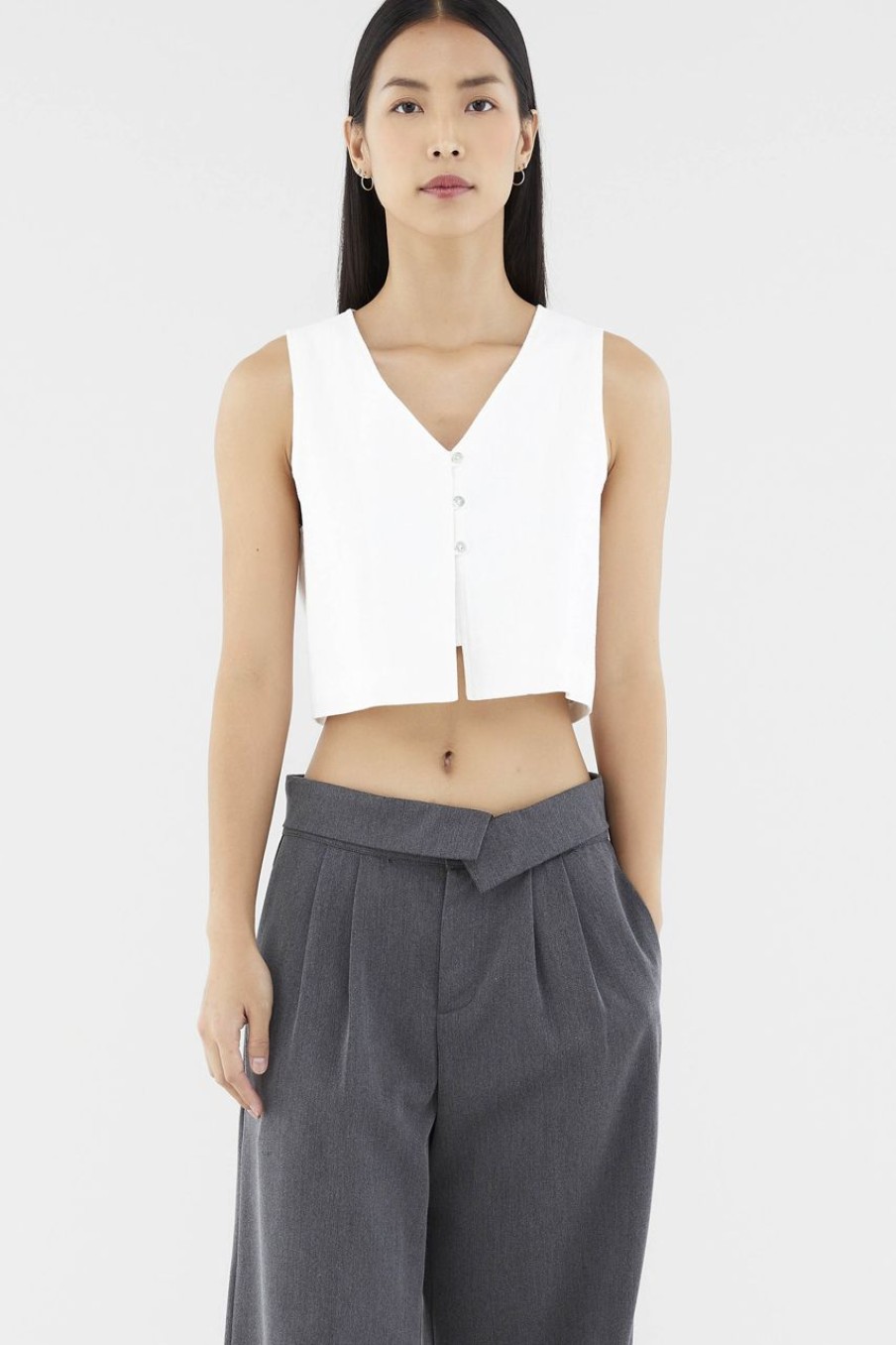 Women The Editor's Market Tops | Evada Linen Button Down Top White