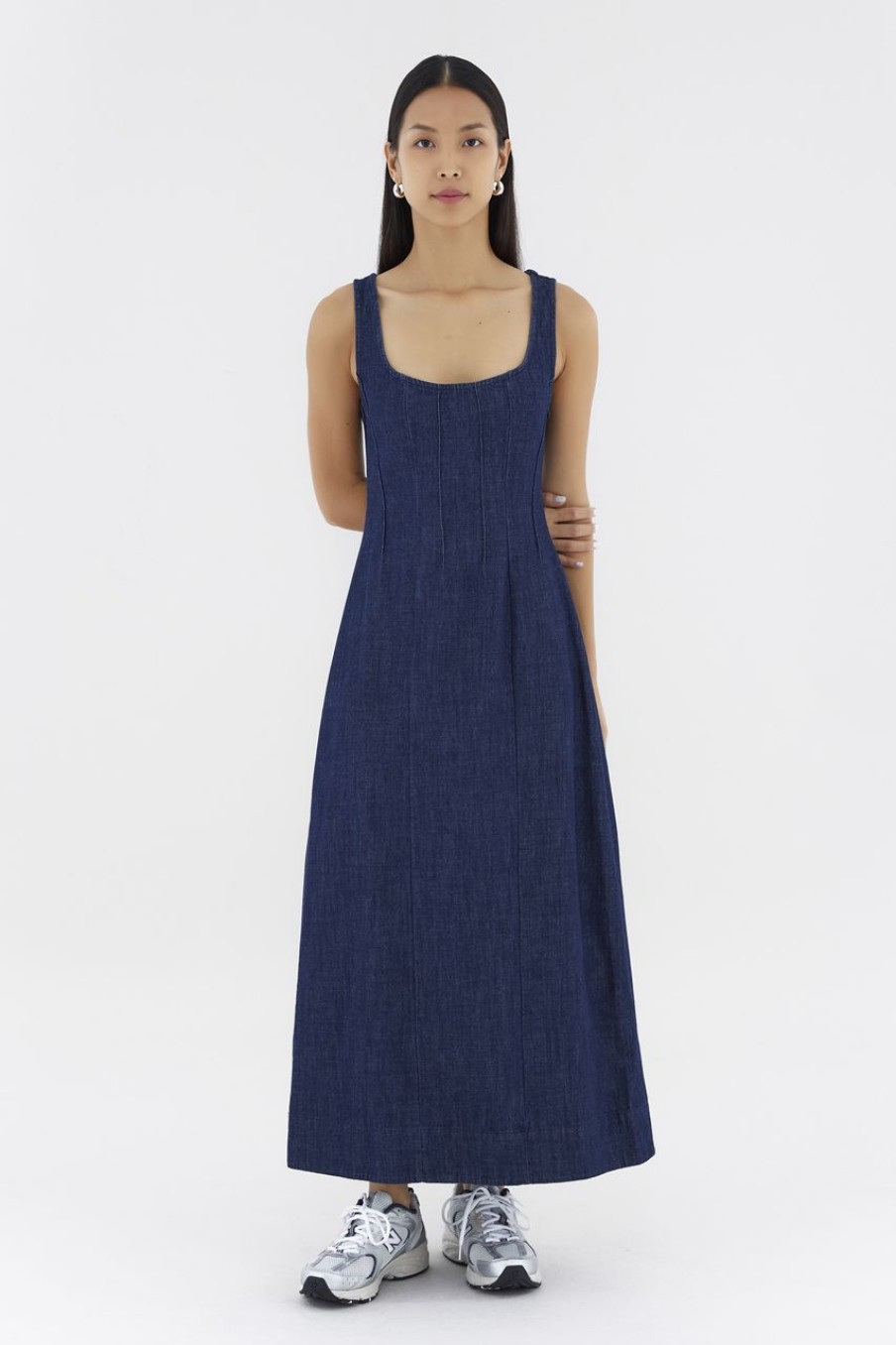 Women The Editor's Market Dresses | Rummi Denim Panelled Dress Dark Blue