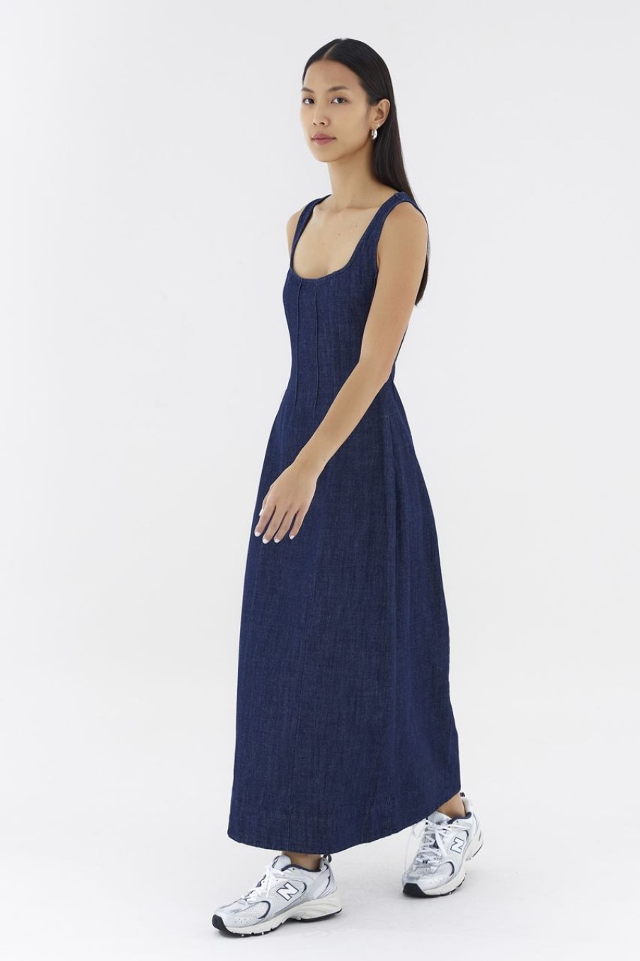 Women The Editor's Market Dresses | Rummi Denim Panelled Dress Dark Blue