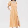 Women The Editor's Market Dresses | Logan Linen Puff-Sleeve Dress Melon