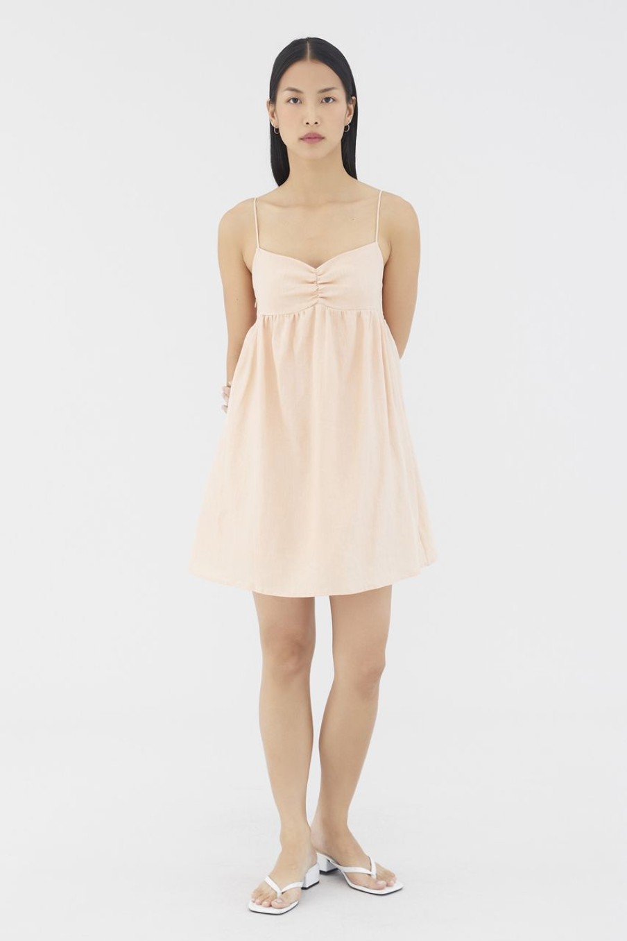 Women The Editor's Market Dresses | Lennox Linen Mini Dress Peach