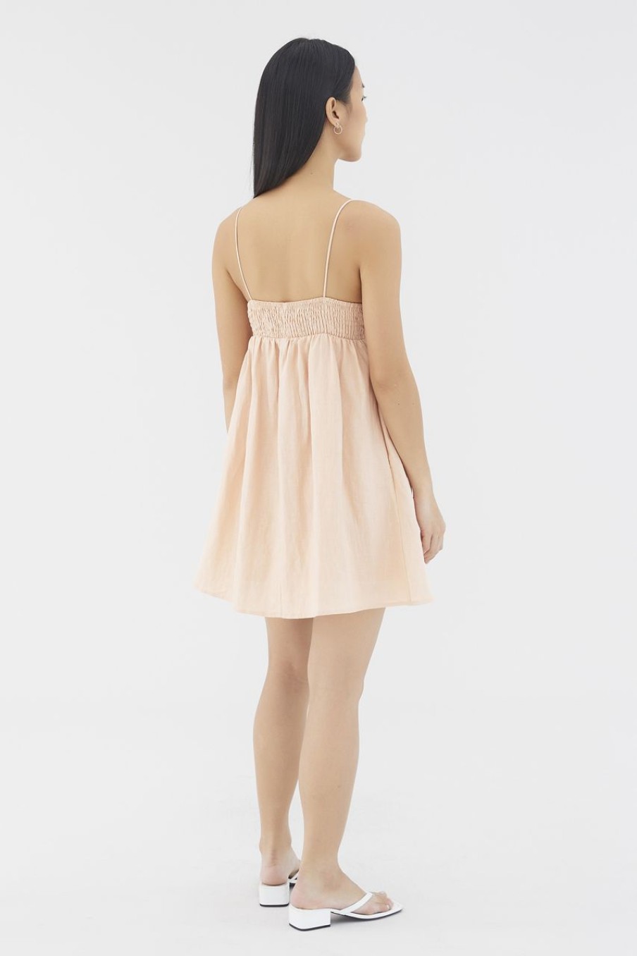 Women The Editor's Market Dresses | Lennox Linen Mini Dress Peach