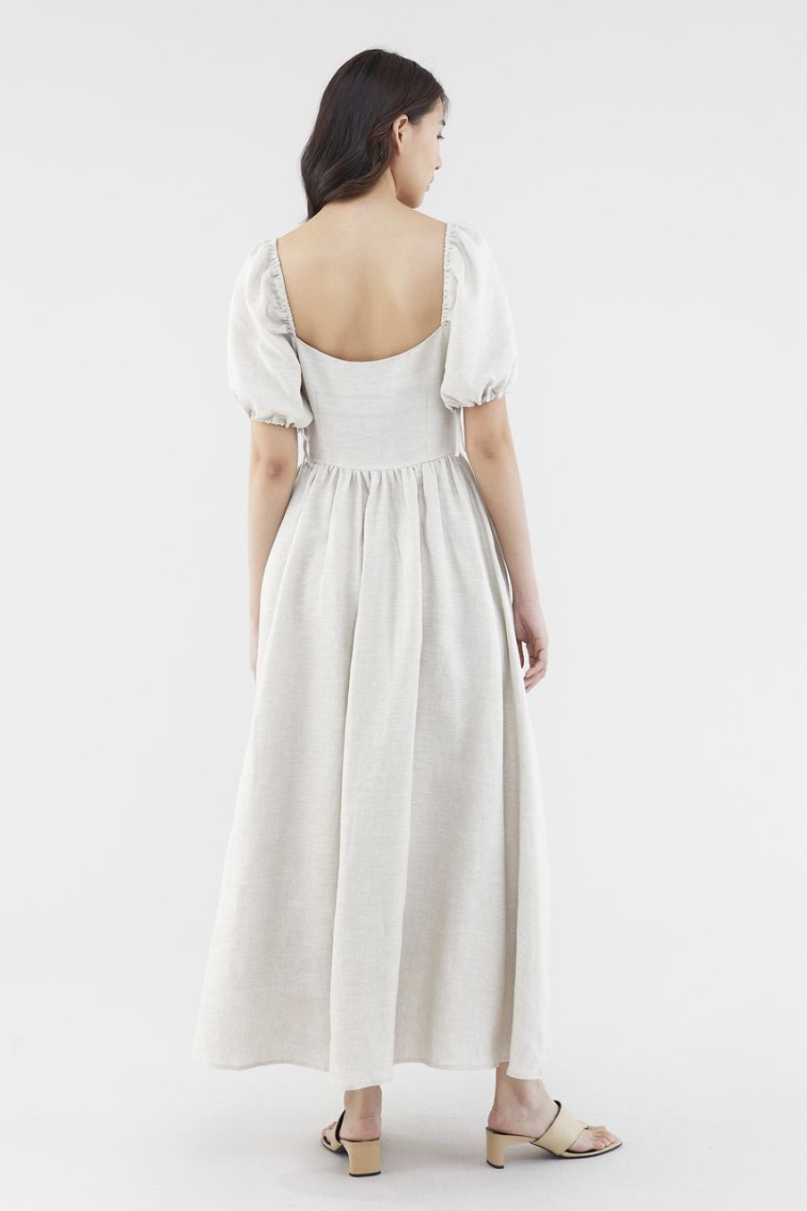 Women The Editor's Market Dresses | Kaelyn Linen Puff-Sleeve Dress Sand