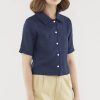 Women The Editor's Market Tops | Veerle Linen Relaxed Shirt Navy Blue