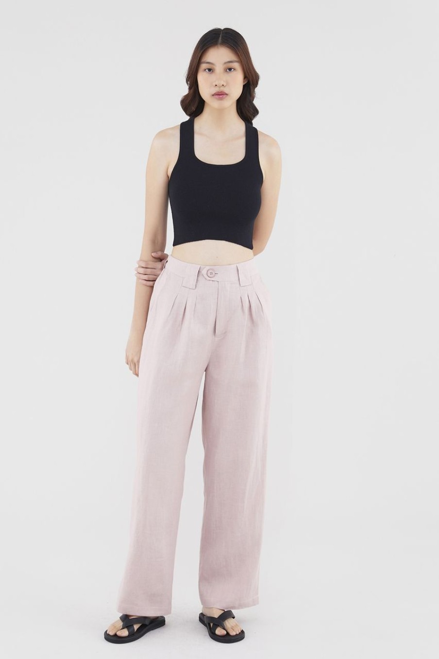 Women The Editor's Market Pants | Valeria Linen Pleated Pants Dusty Pink