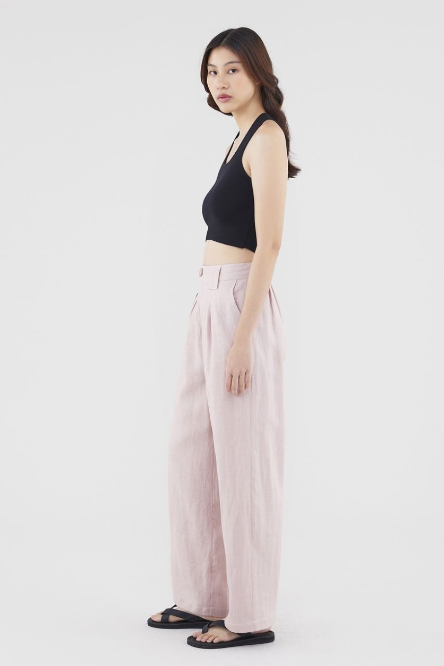 Women The Editor's Market Pants | Valeria Linen Pleated Pants Dusty Pink