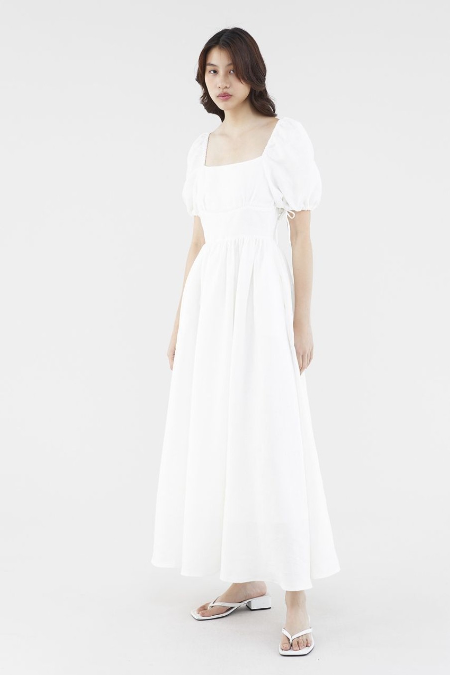 Women The Editor's Market Dresses | Kaelyn Linen Puff-Sleeve Dress White