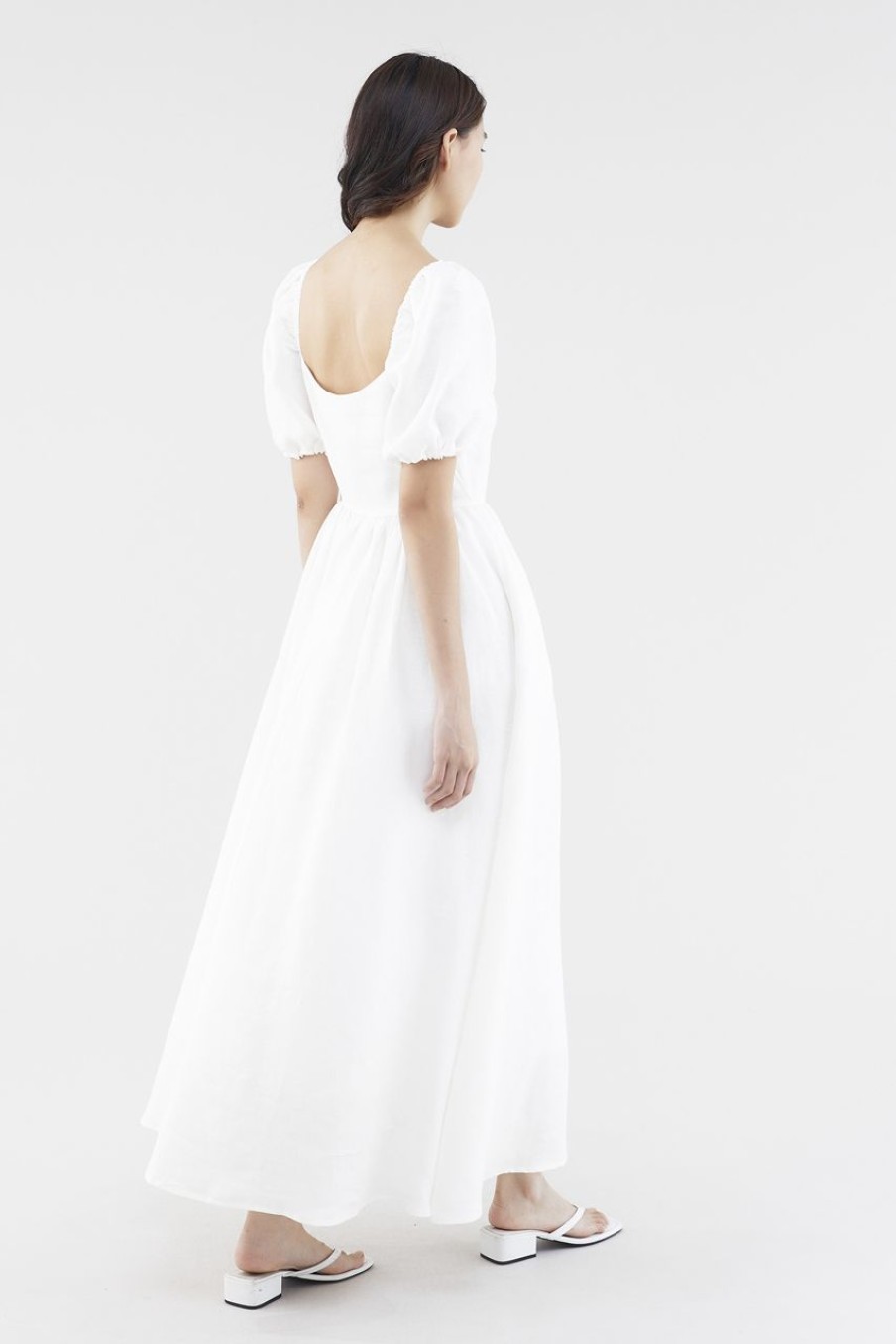 Women The Editor's Market Dresses | Kaelyn Linen Puff-Sleeve Dress White