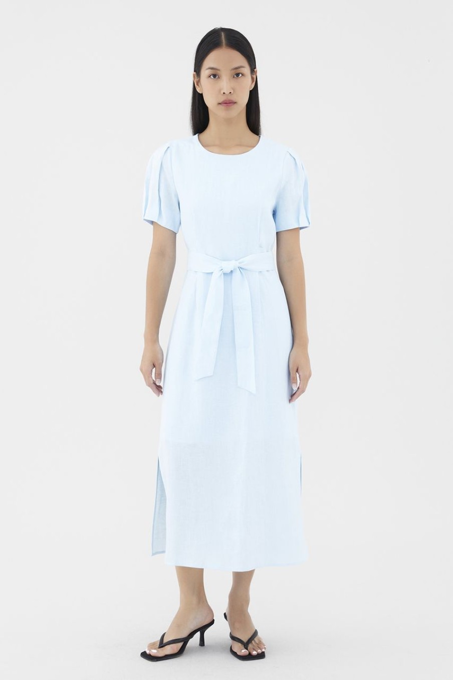 Women The Editor's Market Dresses | Nately Linen Strap-Tie Dress Sky Blue