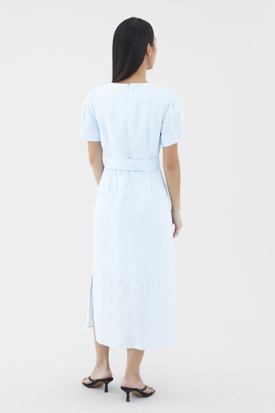 Women The Editor's Market Dresses | Nately Linen Strap-Tie Dress Sky Blue