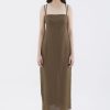 Women The Editor's Market Dresses | Erucia Linen Double-Strap Slit Dress Wood