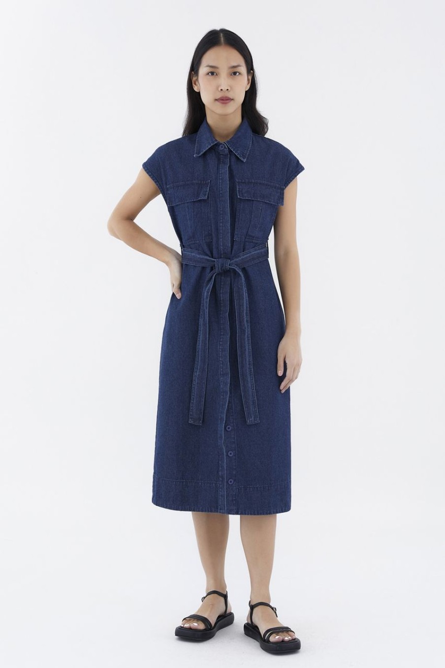 Women The Editor's Market Dresses | Treya Denim Dress Dark Blue