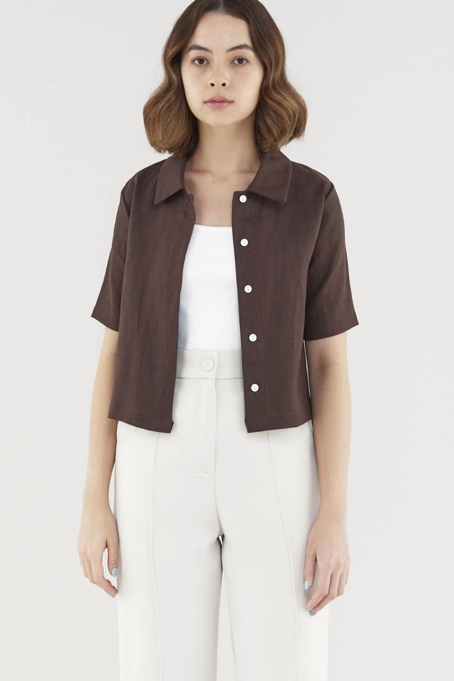 Women The Editor's Market Tops | Veerle Linen Relaxed Shirt Coffee