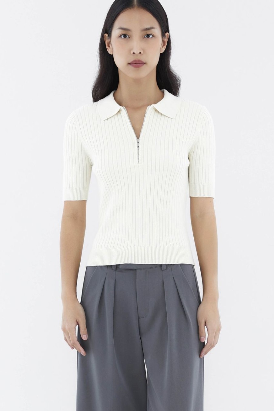 Women The Editor's Market Tops | Nodelyn Polo Knit Top Mascarpone