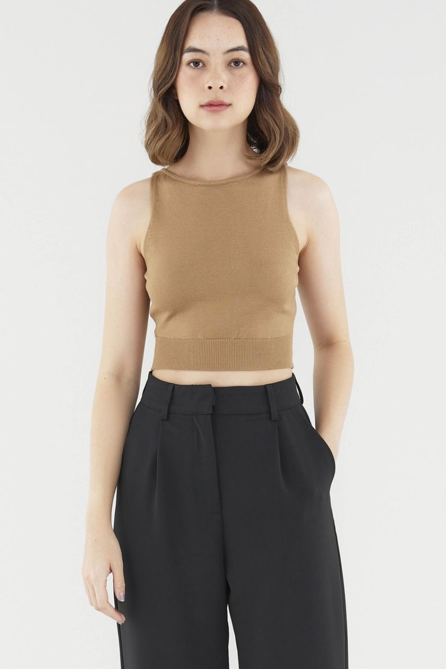 Women The Editor's Market Tops | Stella Knit Crop Top Camel