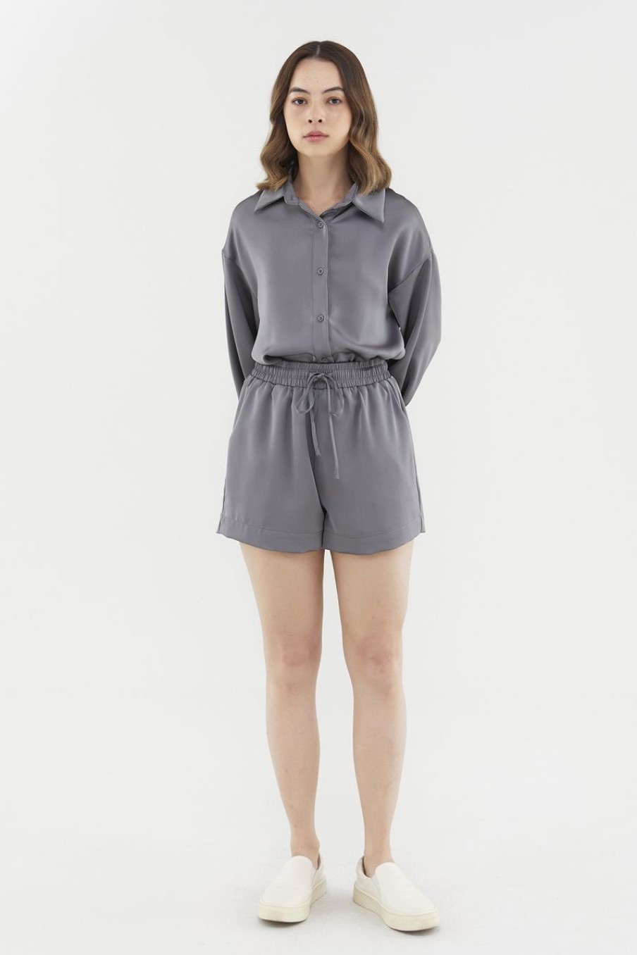 Women The Editor's Market Shorts | Georgina Relaxed Shorts Elephant