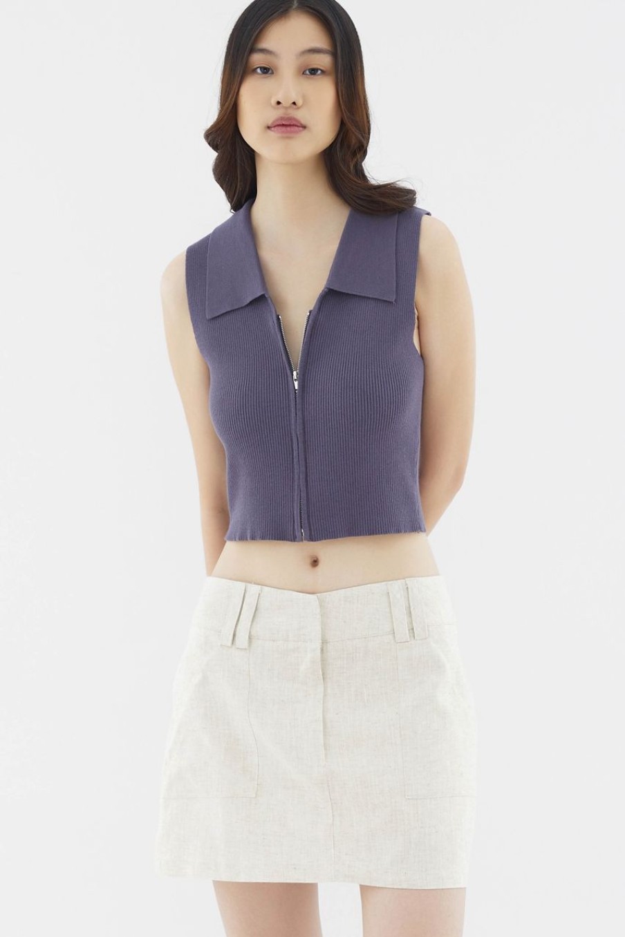 Women The Editor's Market Tops | Lyndor Polo Knit Tank Charcoal