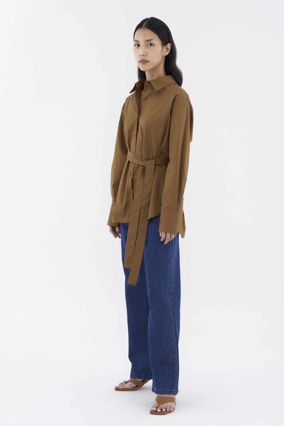 Women The Editor's Market Tops | Frankie Tie-Waist Relaxed Shirt Coffee