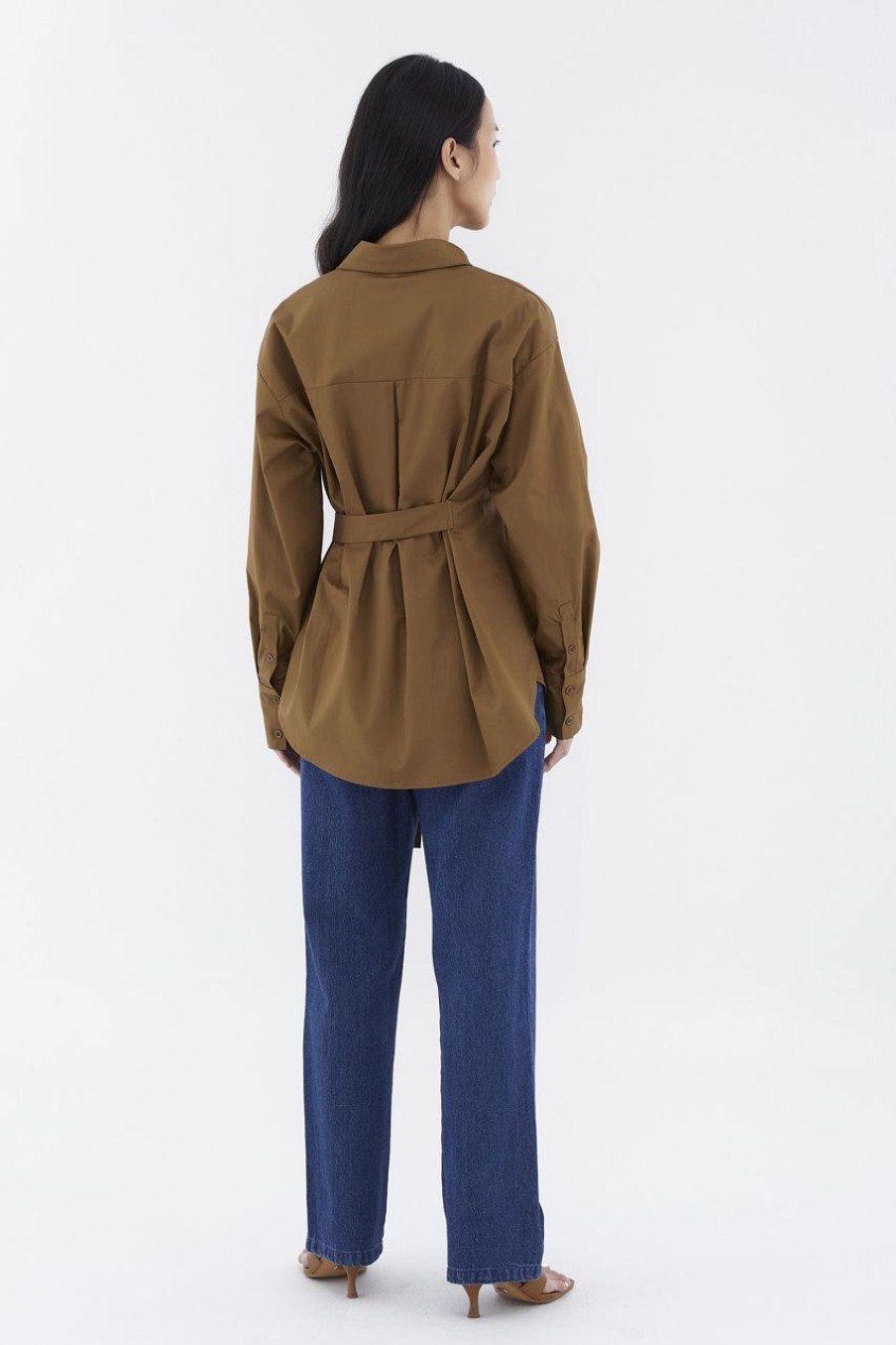 Women The Editor's Market Tops | Frankie Tie-Waist Relaxed Shirt Coffee