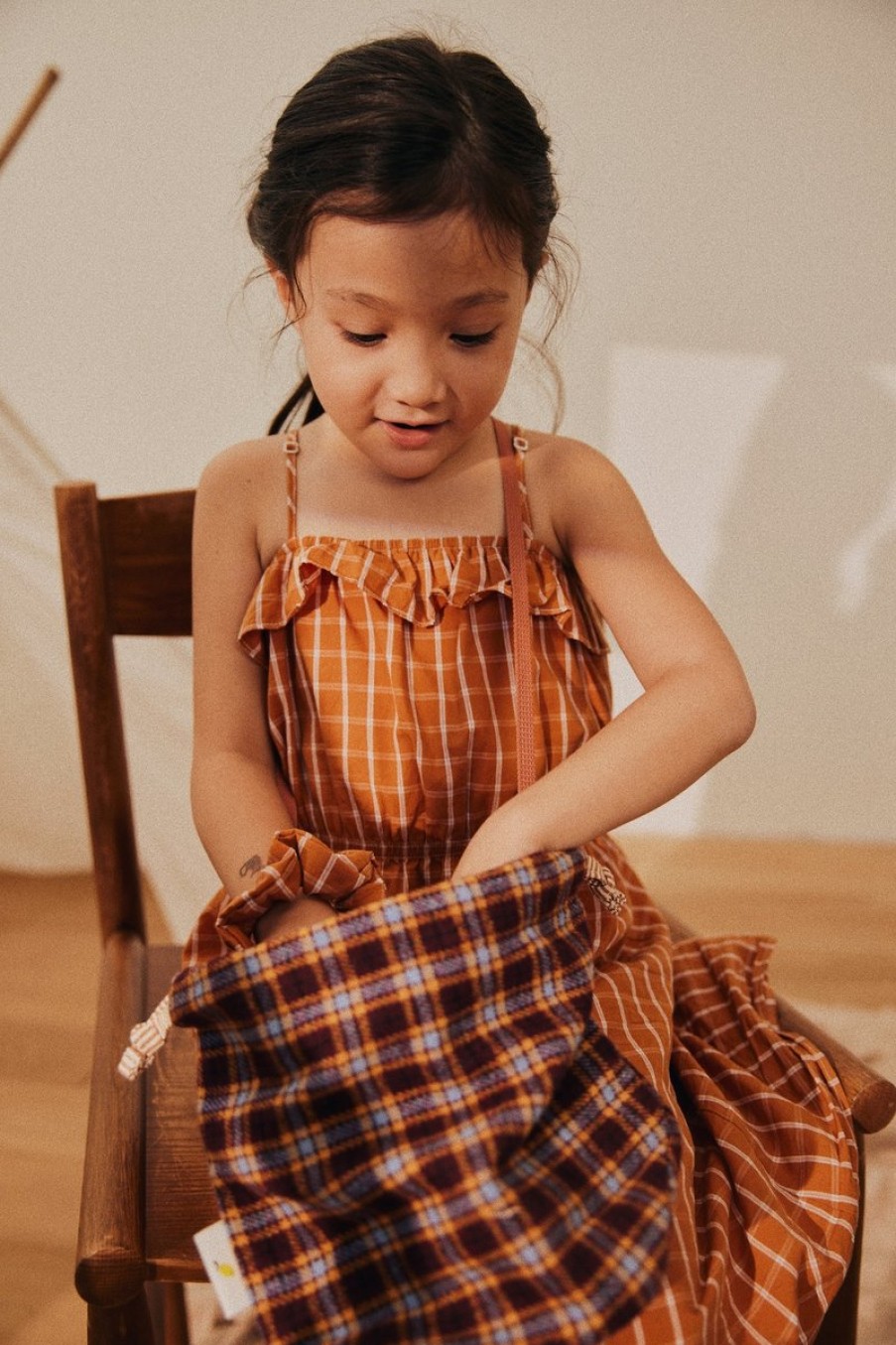 Kids Evryday Studios | Ruffle Midi Dress Pumpkin Plaid