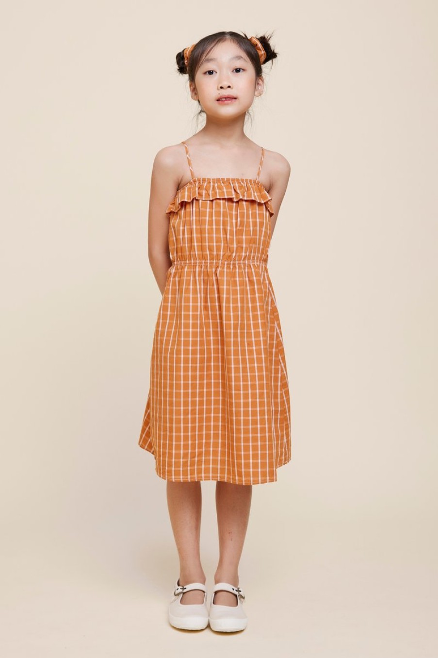 Kids Evryday Studios | Ruffle Midi Dress Pumpkin Plaid