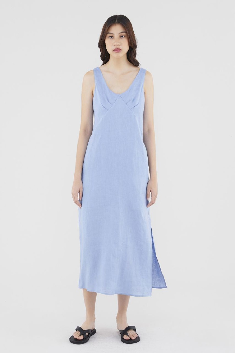 Women The Editor's Market Dresses | Raylina Linen Column Dress Dusk