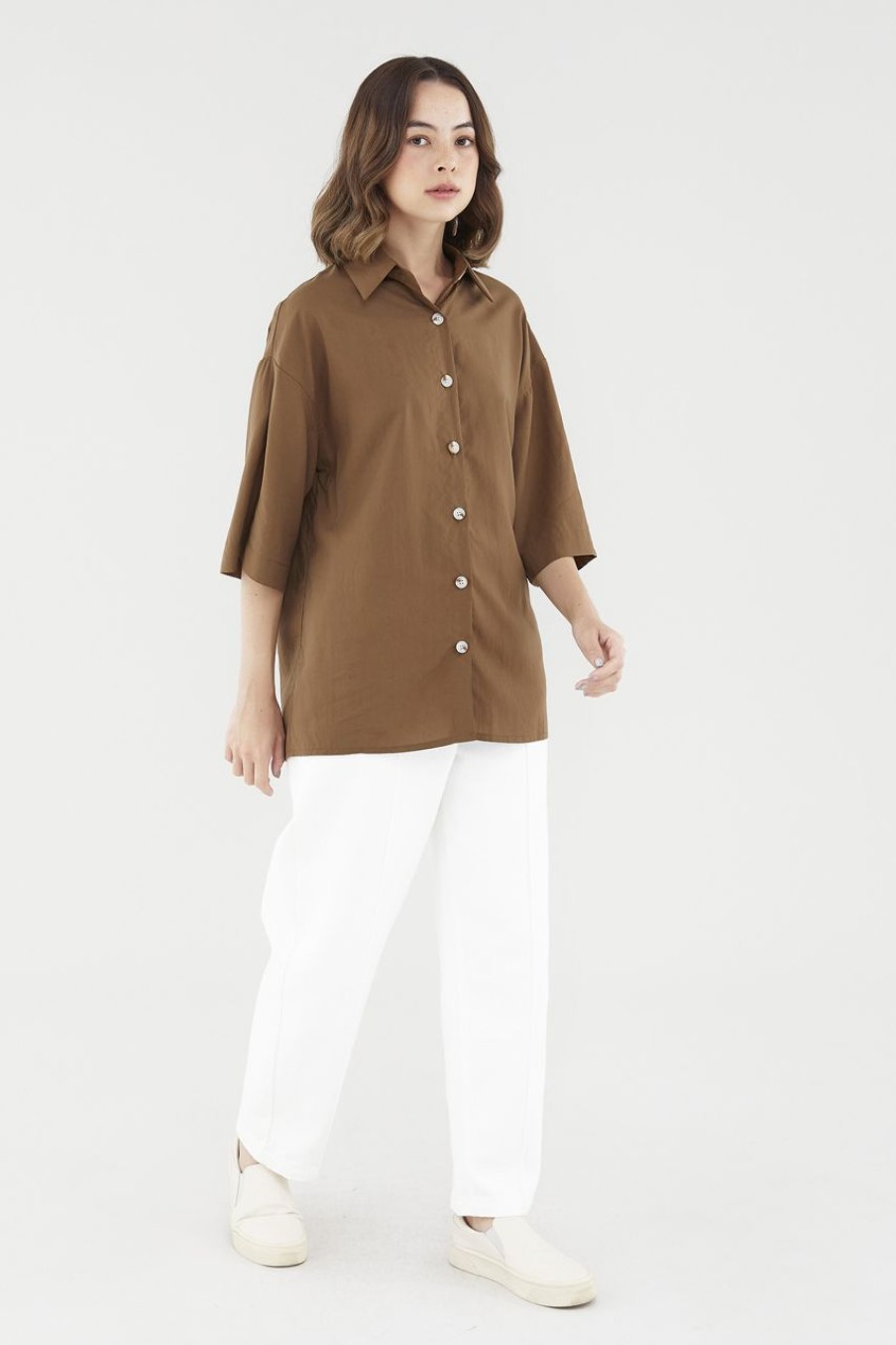 Women The Editor's Market Tops | Mirae Relaxed Shirt Mocha