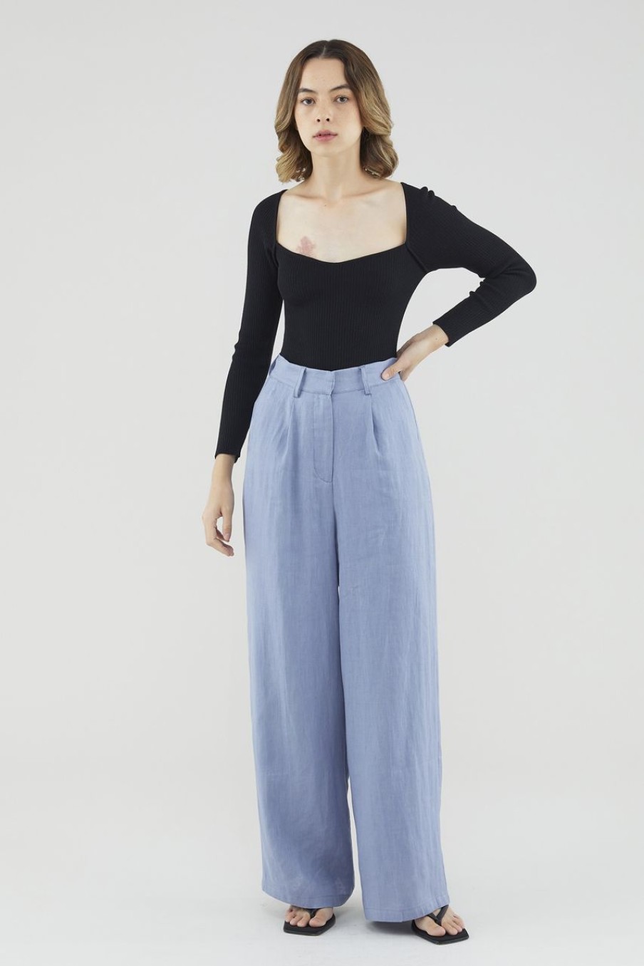 Women The Editor's Market Pants | Mildred Linen Wide-Leg Pants Steel Blue