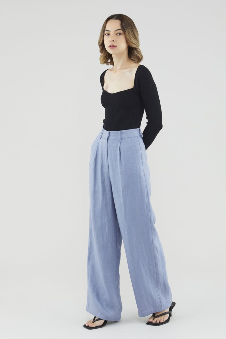 Women The Editor's Market Pants | Mildred Linen Wide-Leg Pants Steel Blue