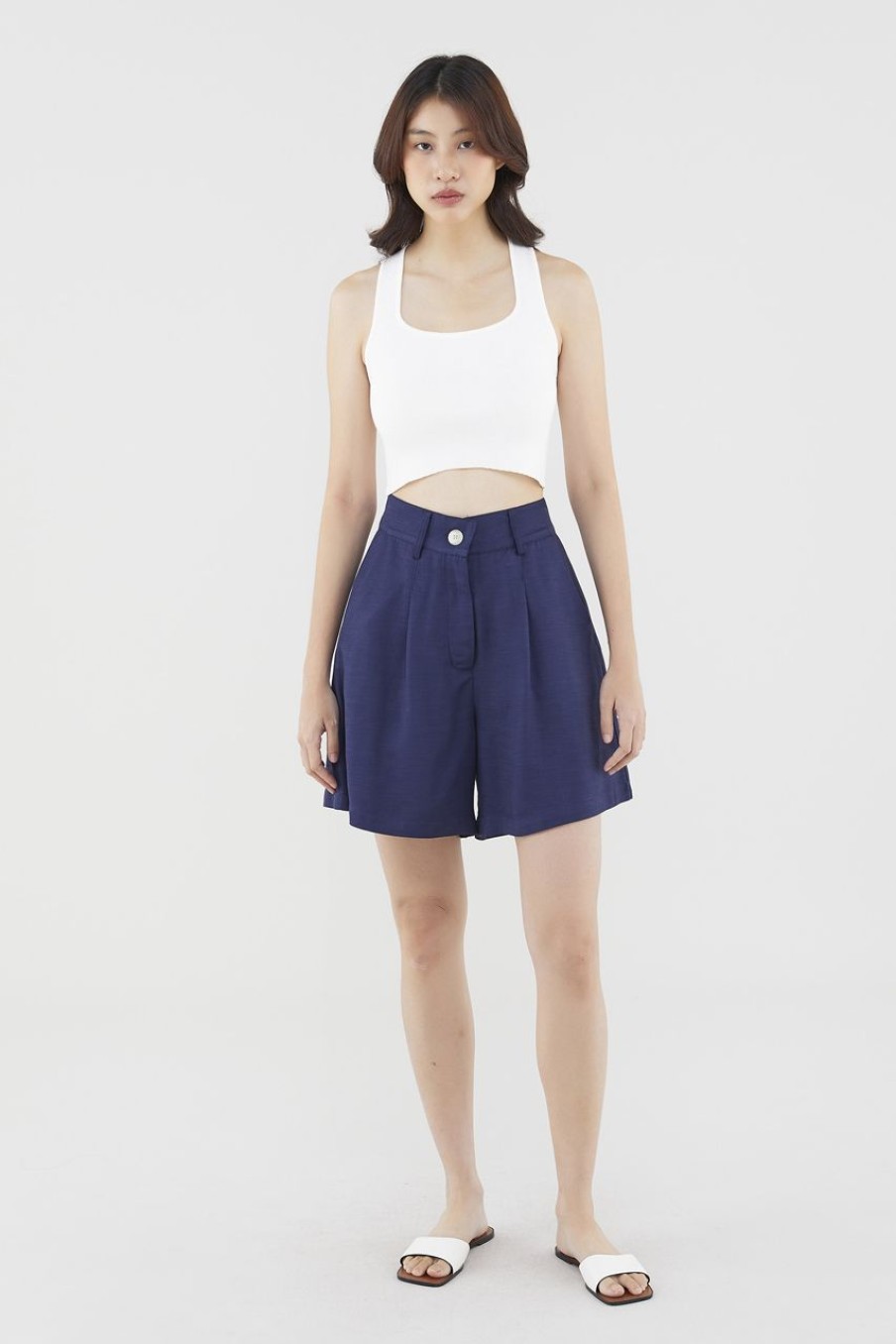 Women The Editor's Market Shorts | Brinda Relaxed Shorts Navy Blue