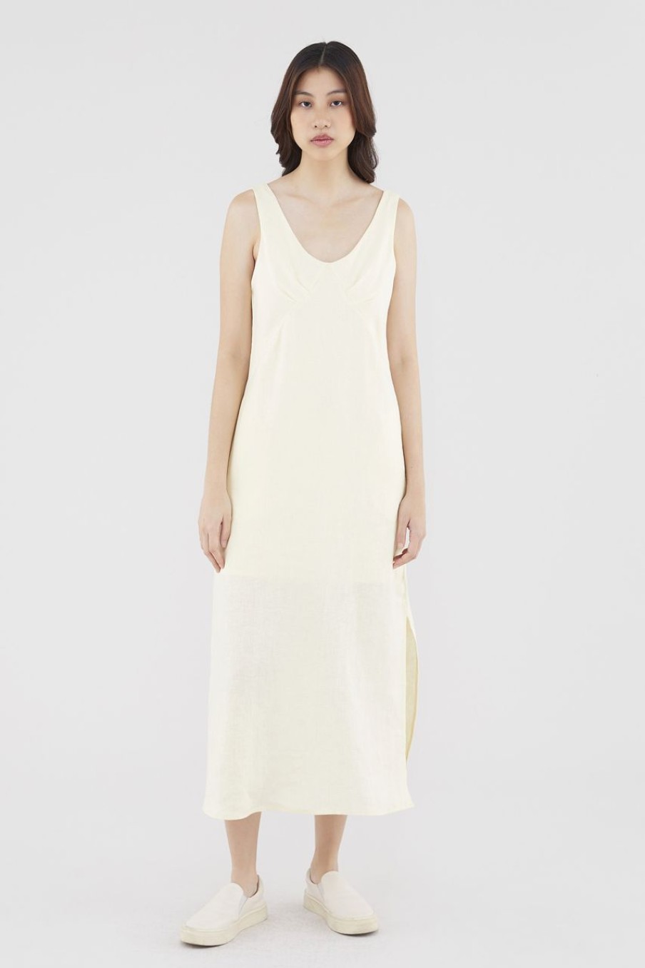 Women The Editor's Market Dresses | Raylina Linen Column Dress Lemon