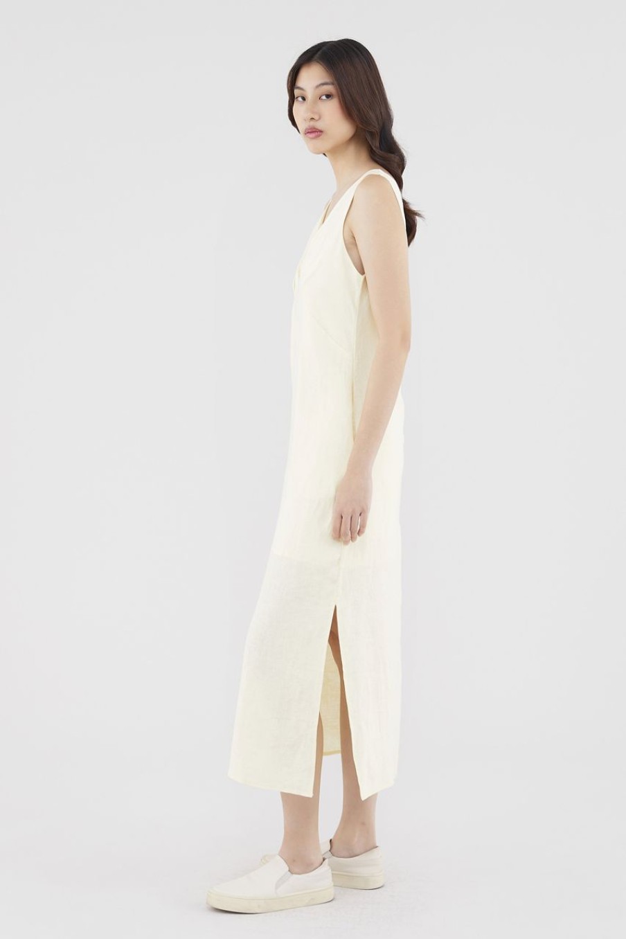 Women The Editor's Market Dresses | Raylina Linen Column Dress Lemon