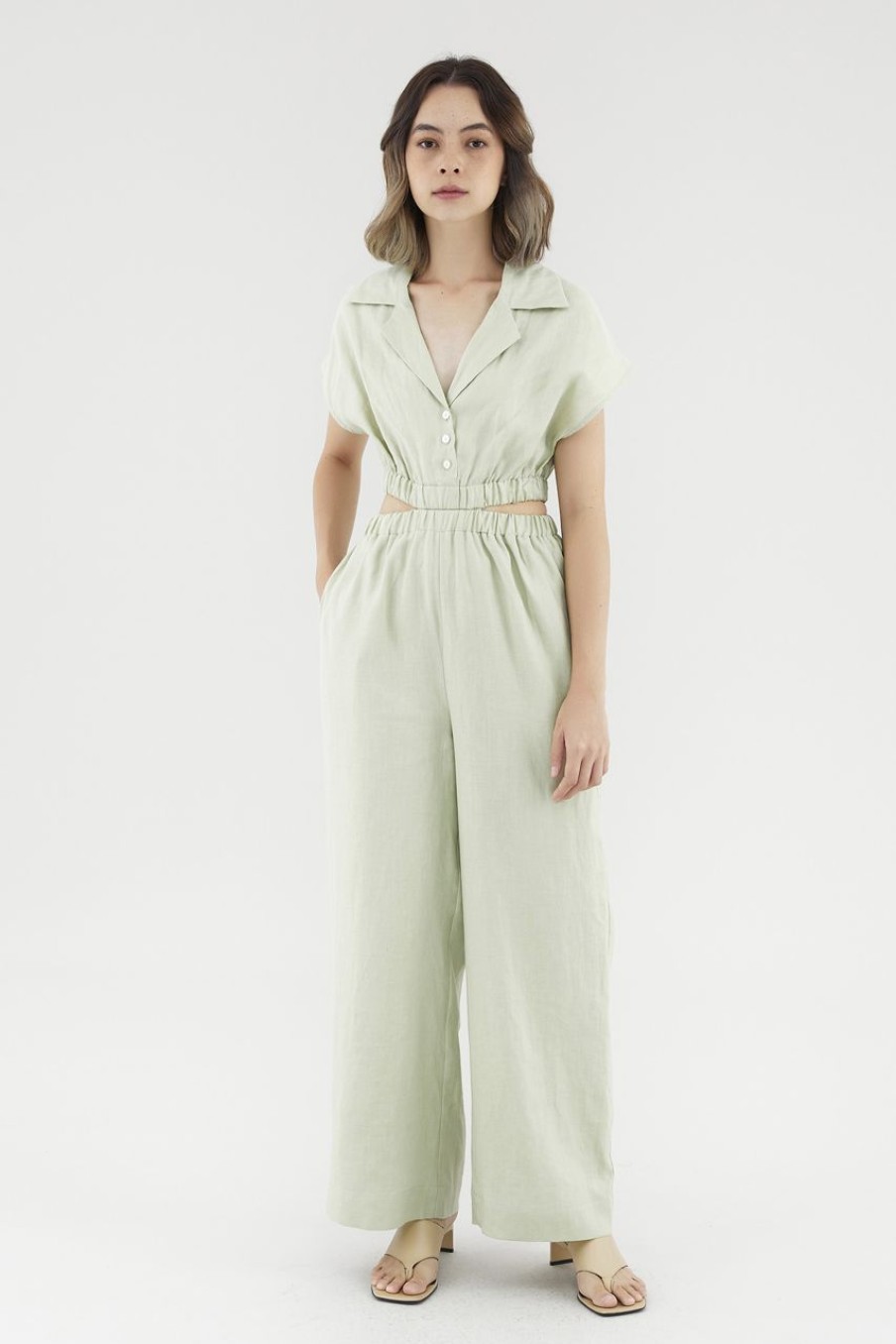 Women The Editor's Market Jumpsuits | Cataleya Linen Cut-Out Jumpsuit Pistachio