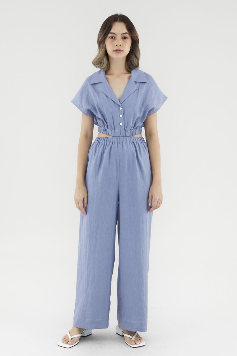 Women The Editor's Market Jumpsuits | Cataleya Linen Cut-Out Jumpsuit Steel Blue