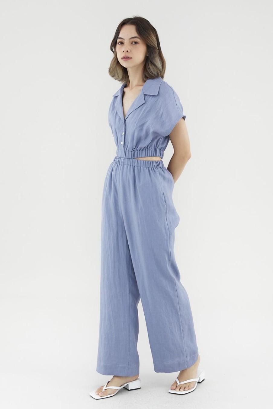 Women The Editor's Market Jumpsuits | Cataleya Linen Cut-Out Jumpsuit Steel Blue