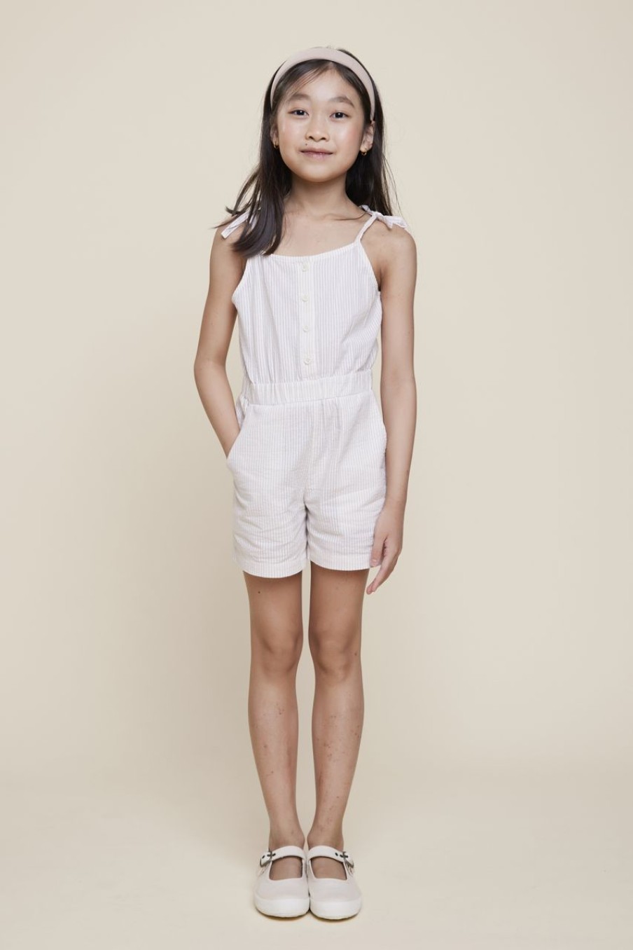 Kids Evryday Studios | Shoulder Tie Romper Sand Stripes